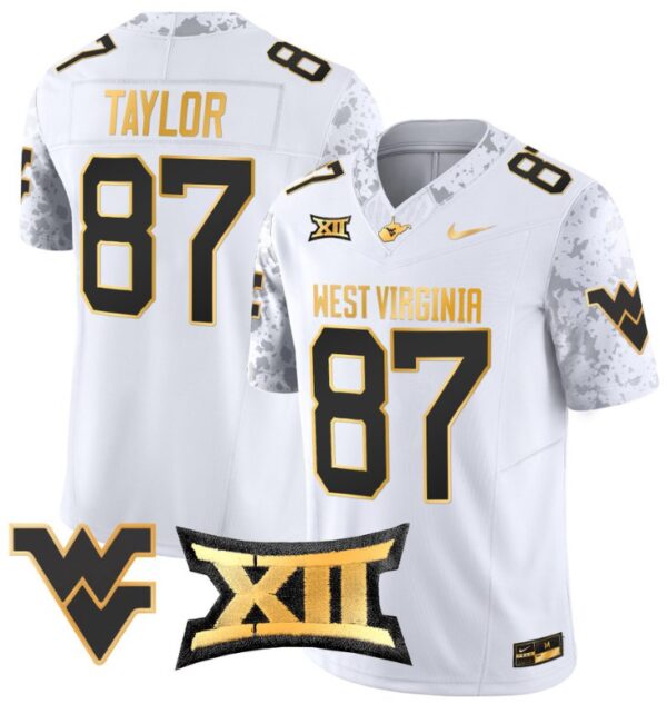 Kole Taylor Jersey #87 West Virginia Mountaineers Gold Vapor Football White Gold