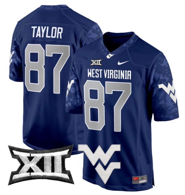 Kole Taylor Jersey #87 West Virginia Mountaineers Game Football Navy