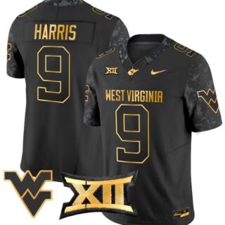 Major Harris Jersey #9 West Virginia Mountaineers Gold Vapor Football Black Gold