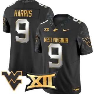 Major Harris Jersey #9 West Virginia Mountaineers Gold Vapor Football Black Limited