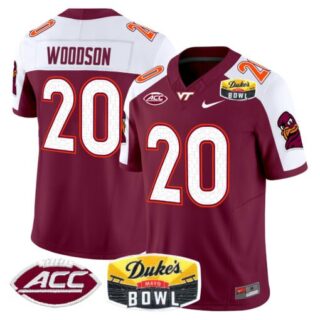 Caleb Woodson Jersey #20 Virginia Tech Hokies 2025 Duke's Mayo Bowl Patch Maroon Alternate
