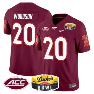 Caleb Woodson Jersey #20 Virginia Tech Hokies 2025 Duke's Mayo Bowl Patch Maroon