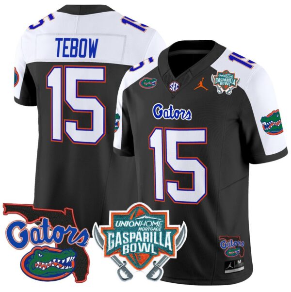 Tim Tebow Jersey #15 Florida Gators 2025 Gasparilla Bowl Patch Black Alternate