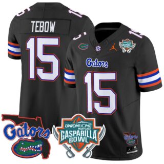 Tim Tebow Jersey #15 Florida Gators 2025 Gasparilla Bowl Patch Black