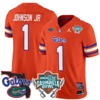 Montrell Johnson Jr Jersey #1 Florida Gators 2025 Gasparilla Bowl Patch Orange