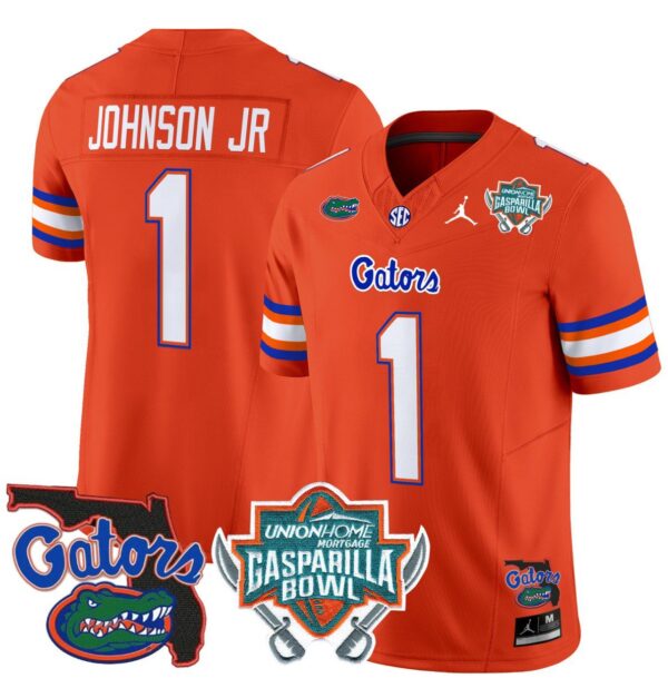 Montrell Johnson Jr Jersey #1 Florida Gators 2025 Gasparilla Bowl Patch Orange