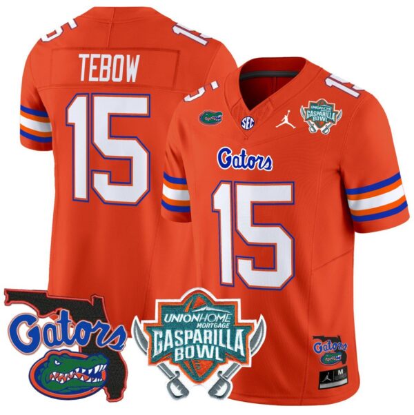 Tim Tebow Jersey #15 Florida Gators 2025 Gasparilla Bowl Patch Orange