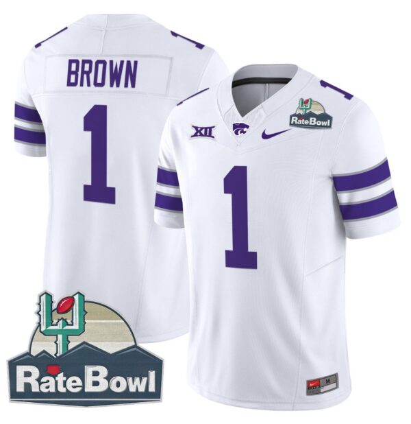 Jayce Brown Jersey #1 Kansas State Wildcats 2025 Rate Bowl Patch White