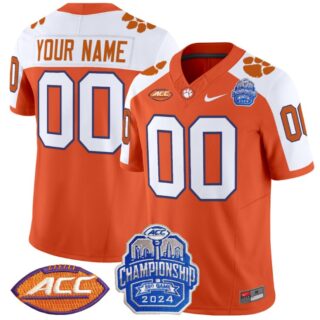 Custom Clemson Tigers Jersey 2024 ACC Championship Patch Football Orange Alternate