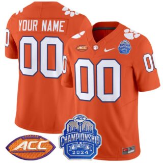Custom Clemson Tigers Jersey 2024 ACC Championship Patch Football Orange