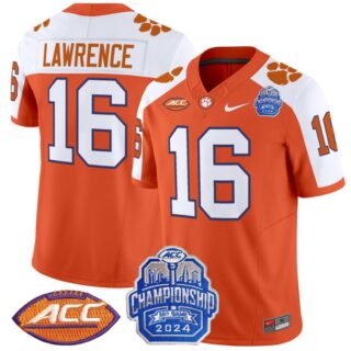 Trevor Lawrence Jersey #16 Clemson Tigers 2024 ACC Championship Patch Orange Alternate