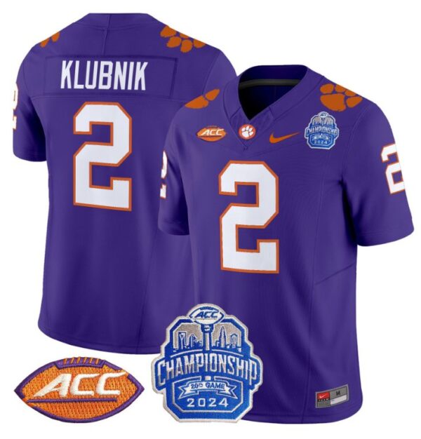 Cade Klubnik Jersey #2 Clemson Tigers 2024 ACC Championship Patch Purple