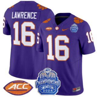 Trevor Lawrence Jersey #16 Clemson Tigers 2024 ACC Championship Patch Purple