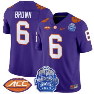Tyler Brown Jersey #6 Clemson Tigers 2024 ACC Championship Patch Purple