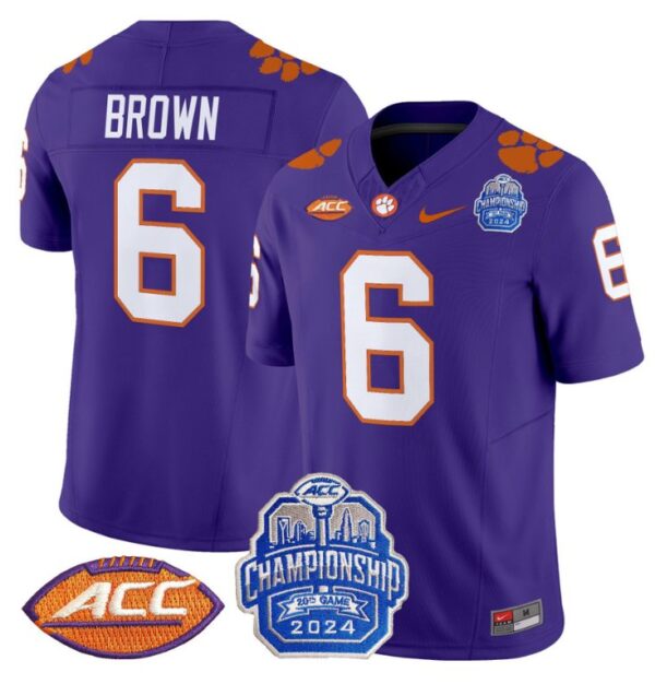 Tyler Brown Jersey #6 Clemson Tigers 2024 ACC Championship Patch Purple