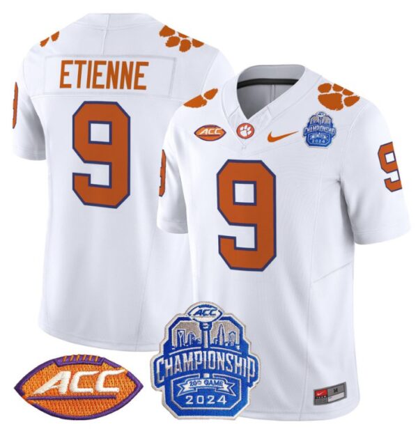 Travis Etienne Jersey #9 Clemson Tigers 2024 ACC Championship Patch White
