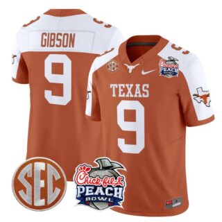 Jerrick Gibson Jersey #9 Texas Longhorns Peach Bowl Patch Vapor Orange Alternate