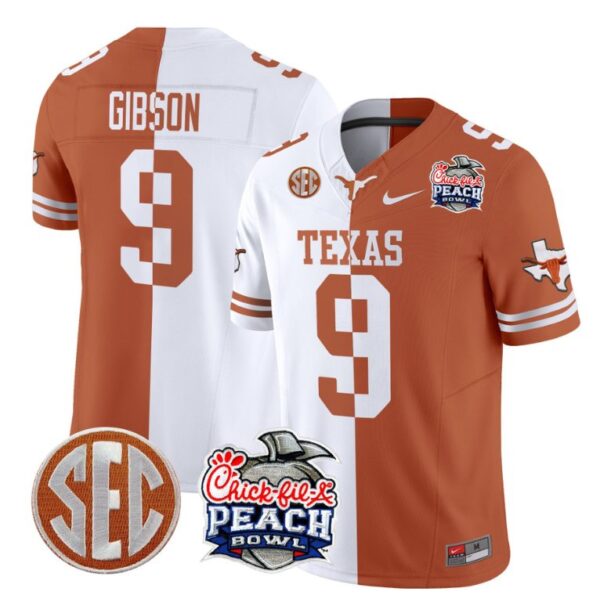 Jerrick Gibson Jersey #9 Texas Longhorns Peach Bowl Patch Vapor Split