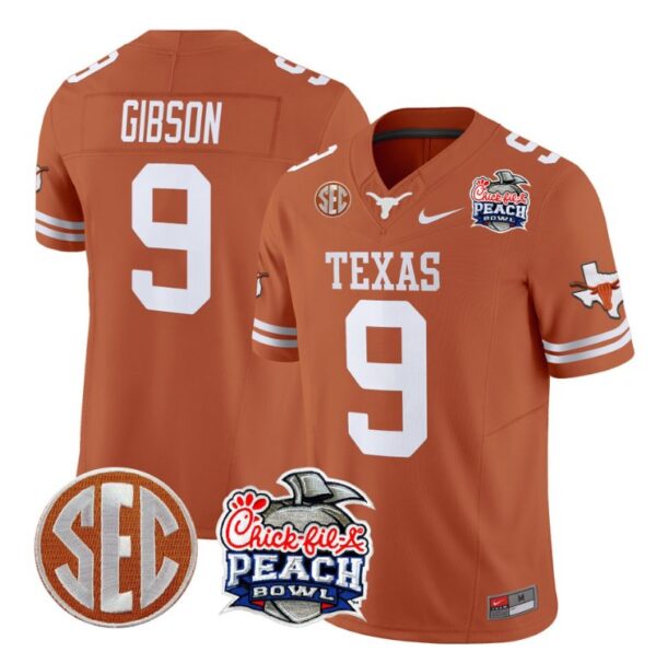 Jerrick Gibson Jersey #9 Texas Longhorns Peach Bowl Patch Vapor Texas Orange
