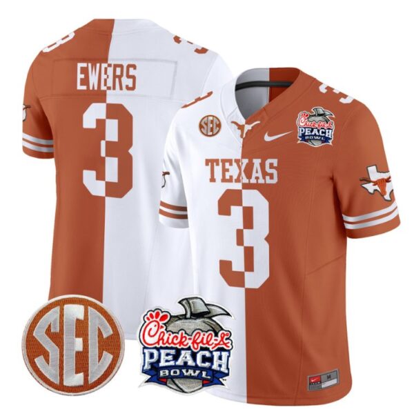 Quinn Ewers Jersey #3 Texas Longhorns Peach Bowl Patch Vapor Split