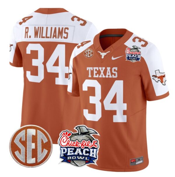 Ricky Williams Jersey #34 Texas Longhorns Peach Bowl Patch Vapor Orange Alternate