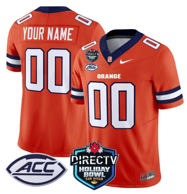 Custom Syracuse Orange Jersey Name, Number 2025 Holiday Bowl Patch Orange
