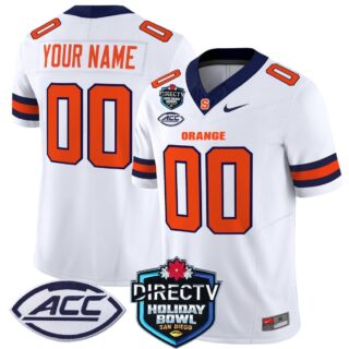 Custom Syracuse Orange Jersey Name, Number 2025 Holiday Bowl Patch White