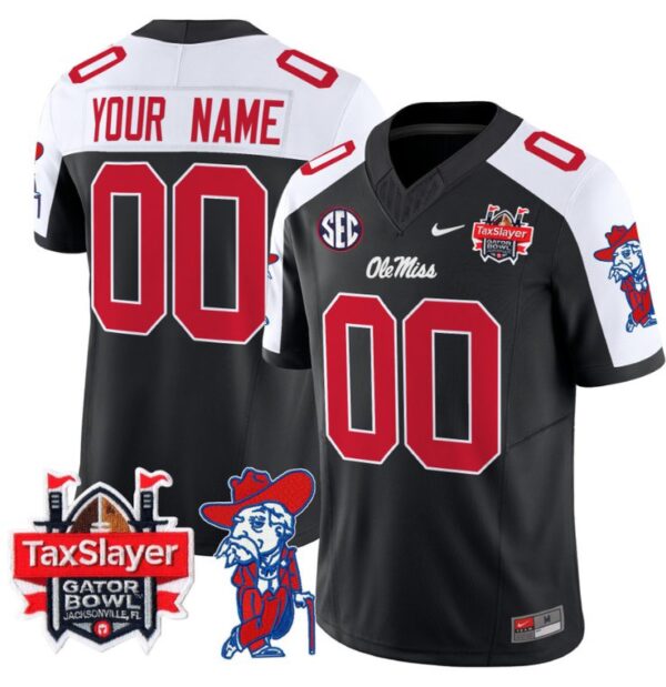 Custom Ole Miss Rebels Jersey 2024 Gator Bowl Patch Football V2 Black Alternate