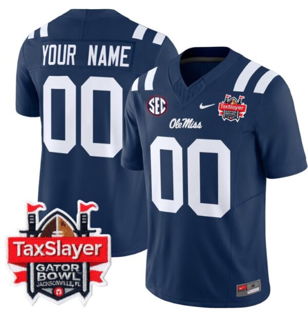 Custom Ole Miss Rebels Jersey 2024 Gator Bowl Patch Football V2 Navy