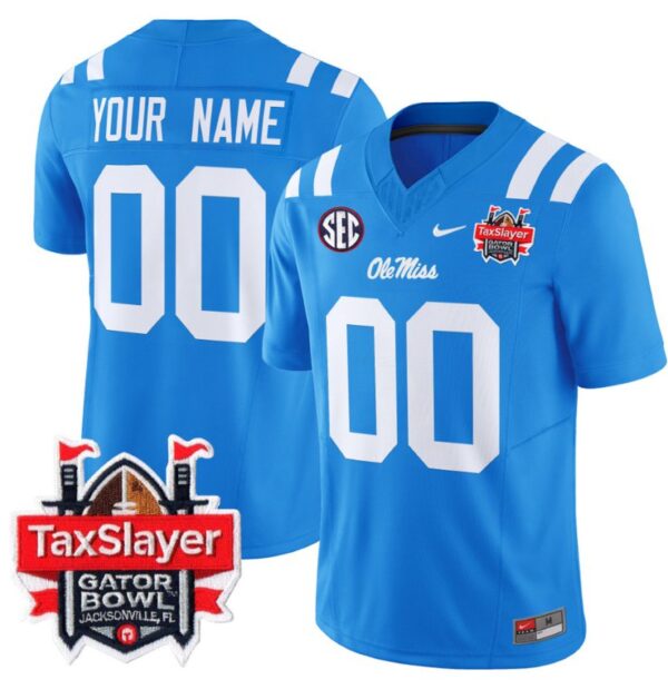 Custom Ole Miss Rebels Jersey 2024 Gator Bowl Patch Football V2 Powder Blue