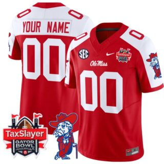Custom Ole Miss Rebels Jersey 2024 Gator Bowl Patch Football V2 Red Alternate