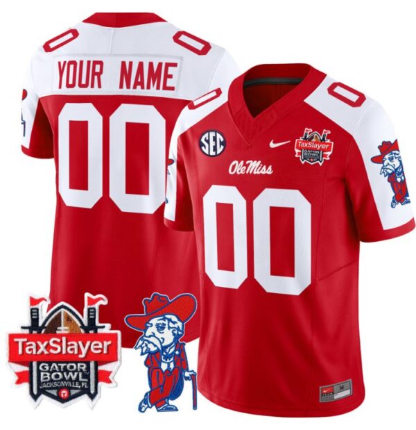Custom Ole Miss Rebels Jersey 2024 Gator Bowl Patch Football V2 Red Alternate