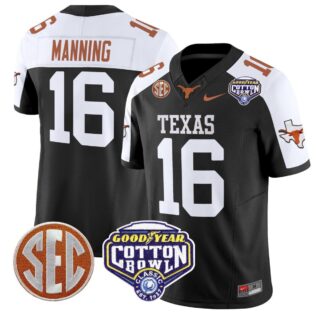 Arch Manning Jersey #16 Texas Longhorns Cotton Bowl Patch Stitched Black Alternate