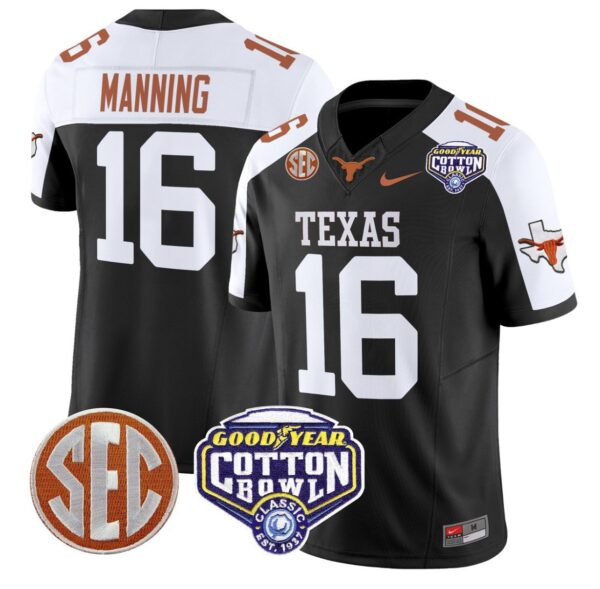 Arch Manning Jersey #16 Texas Longhorns Cotton Bowl Patch Stitched Black Alternate