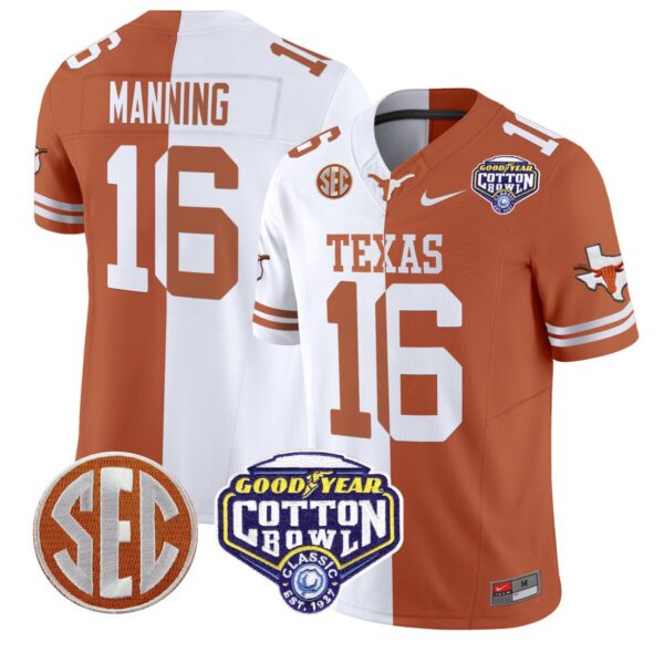 Arch Manning Jersey #16 Texas Longhorns Cotton Bowl Patch Stitched Split