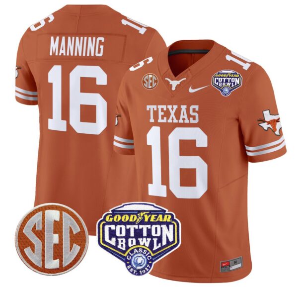 Arch Manning Jersey #16 Texas Longhorns Cotton Bowl Patch Stitched Texas Orange