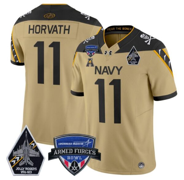 Blake Horvath Jersey #11 Navy Midshipmen 2025 Armed Forces Bowl Football Gold