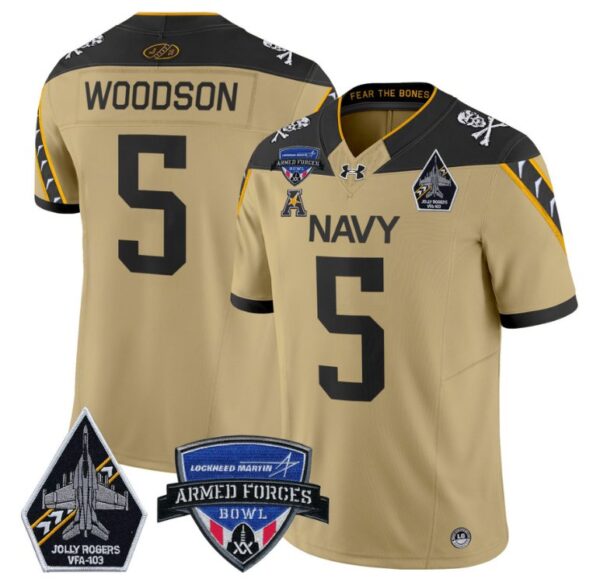 Braxton Woodson Jersey #5 Navy Midshipmen 2025 Armed Forces Bowl Football Gold