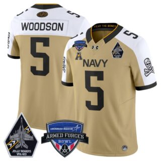 Braxton Woodson Jersey #5 Navy Midshipmen 2025 Armed Forces Bowl Gold Alternate