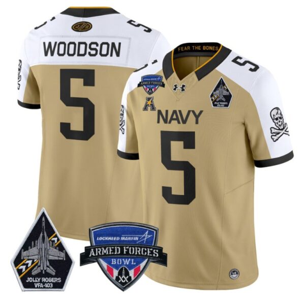 Braxton Woodson Jersey #5 Navy Midshipmen 2025 Armed Forces Bowl Gold Alternate