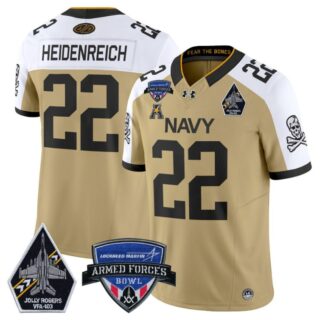Eli Heidenreich Jersey #22 Navy Midshipmen 2025 Armed Forces Bowl Gold Alternate