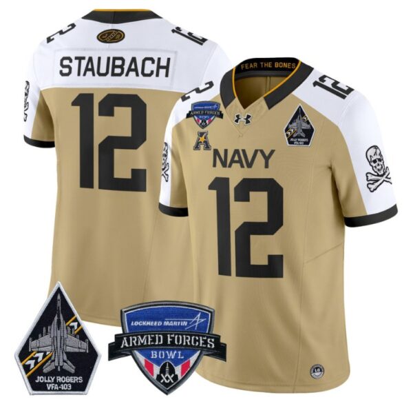 Roger Staubach Jersey #12 Navy Midshipmen 2025 Armed Forces Bowl Gold Alternate