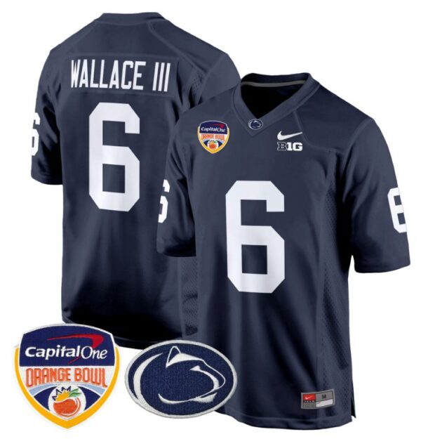 Harrison Wallace III Jersey #6 Custom Penn State Nittany Lions Orange Bowl Patch Navy