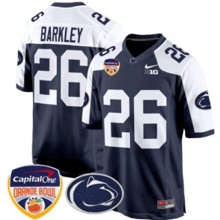 Saquon Barkley Jersey #26 Custom Penn State Nittany Lions Orange Bowl Patch Navy Alternate