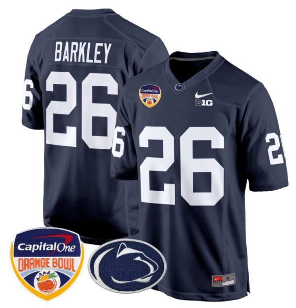 Saquon Barkley Jersey #26 Custom Penn State Nittany Lions Orange Bowl Patch Navy