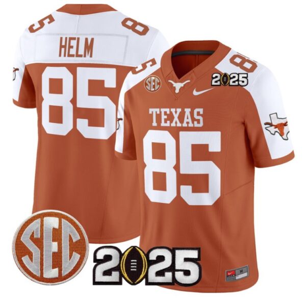 Gunnar Helm Jersey #85 Texas Longhorns 2025 CFP Final Patch Orange Alternate