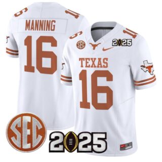 Arch Manning Jersey #16 Texas Longhorns 2025 CFP Final Patch White