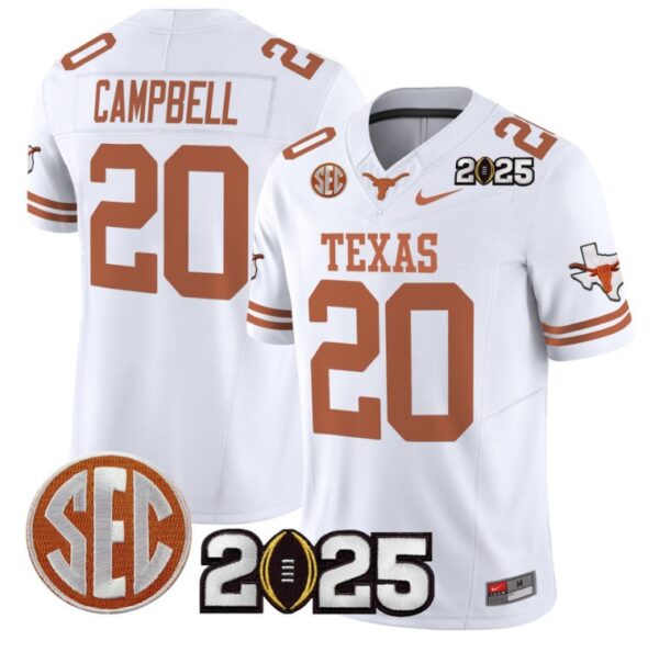 Earl Campbell Jersey #20 Texas Longhorns 2025 CFP Final Patch White