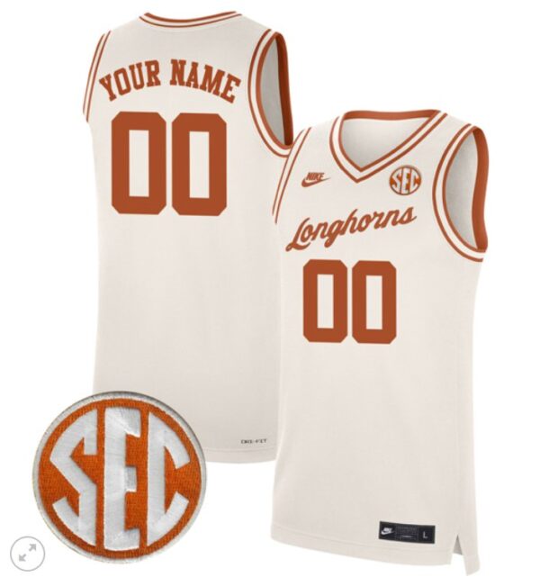 Custom Texas Longhorns Jersey College Basketball Stiched Retro White