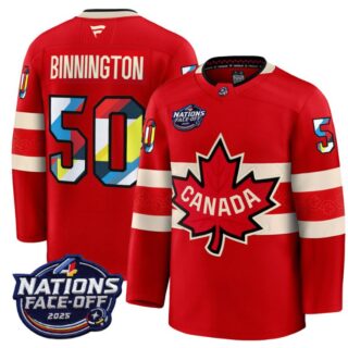Men's Jordan Binnington Jersey #50 Canada 2025 4 Nations Face-Off 2025 V2 Red